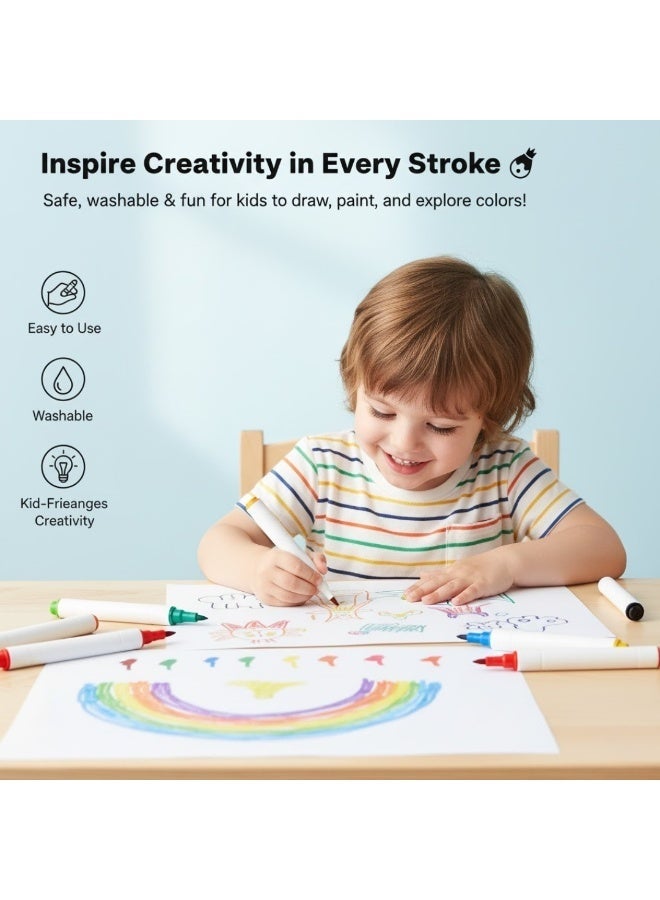 18 Color Children’s Painting Marker Pens – Assorted Colors, Water-Based Soft Tip Art Marker Set for Kids & Adults | Washable Non-Toxic Brush & Fine Line Pens for Drawing, Coloring, Rock, Wood, Fabric, Glass, Canvas & Craft Projects, Ideal for Kindergarten Learning Supplies - view 3